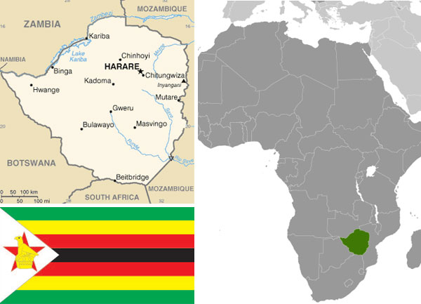 Maps and flag of Zimbabwe courtesy of the CIA World Factbook.
