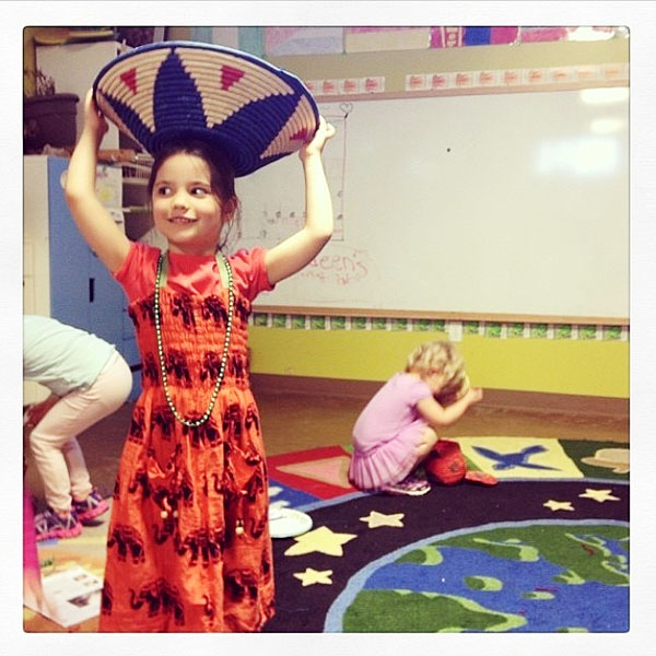 Balancing a basket on the head