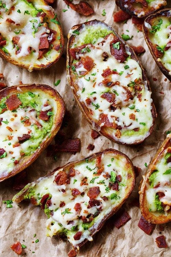 Cheesy Bacon and Kale Potato Skins.