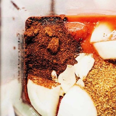 Blender Enchilada Sauce in a jar.