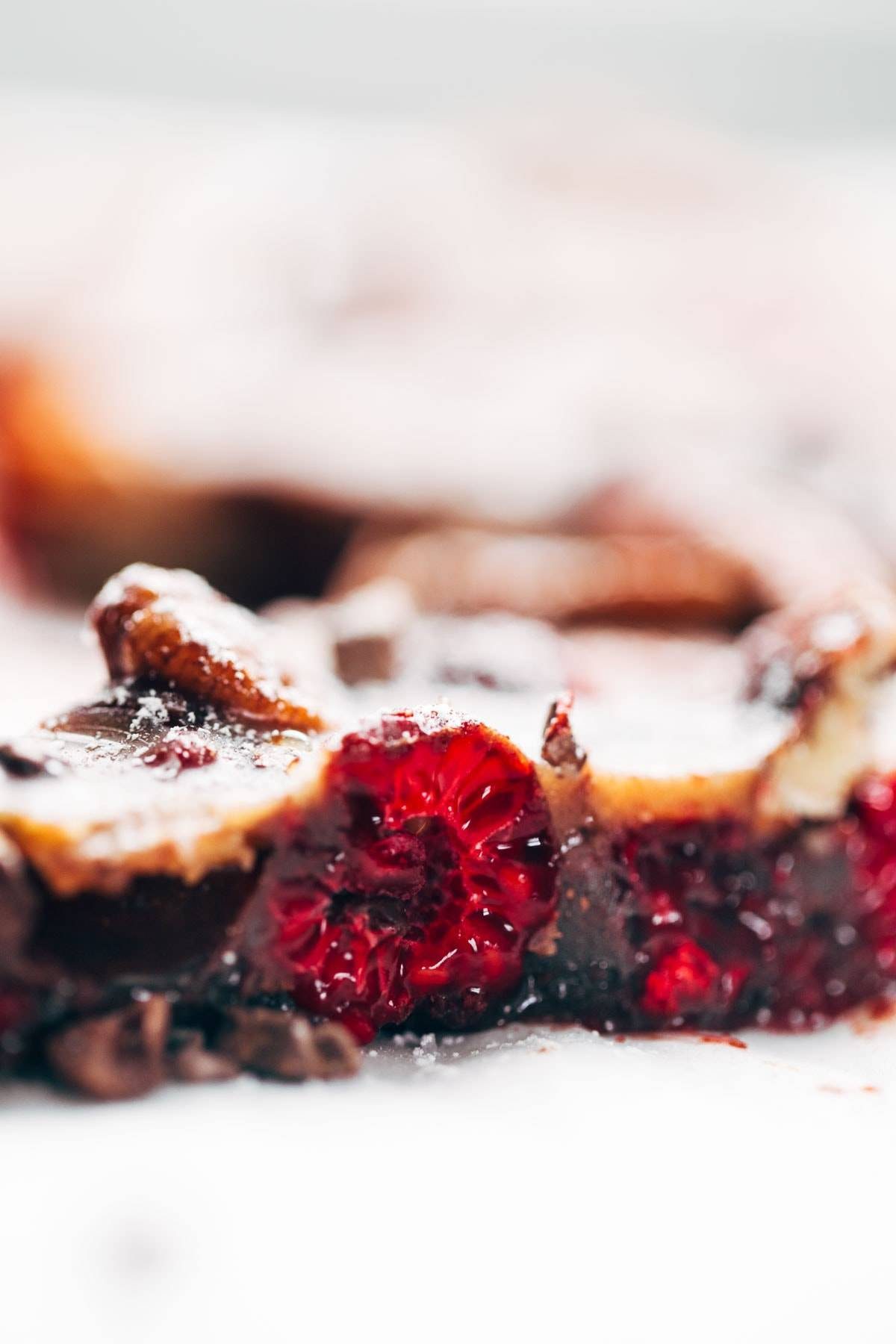 Close up chocolate and raspberries.